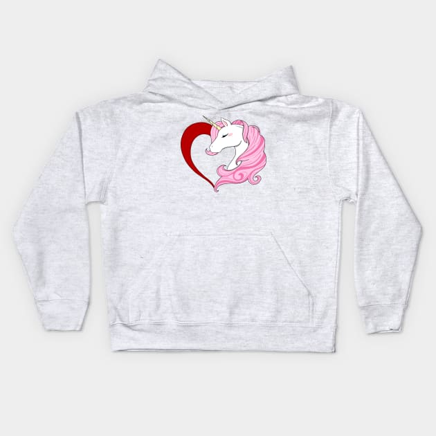 Pink Heart Unicorn Kids Hoodie by Lady Lilac